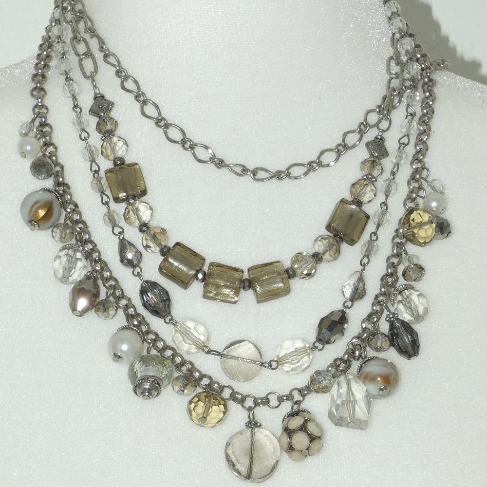 Vintage White House Black Market Four Strand Necklace Crystals Murano Glass 18.5